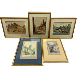 After Louisa Fennell (British 1847-1930): Tudor Cottages, set three colour prints together with two more colour prints after Featherstone Robson and Nathaniel Sparks max 19cm x 27cm (5)