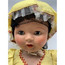 Vintage plastic talking doll with sleeping eyes and open mouth moulded 'F P 22' H70cm