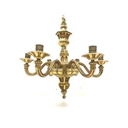 Quality early 20th century ormolu chandelier with six leaf cast and fluted branches W63cm