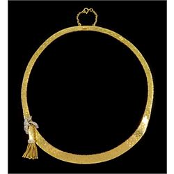 Portuguese 19ct gold brick link necklace with round brilliant cut diamond tassel decoration, stamped 800