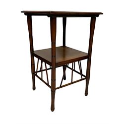 After E. W. Godwin - circa. 1890s Aesthetic Movement walnut side or occasional table, the moulded top on ring turned supports, with undertier supported by lower spindle rails