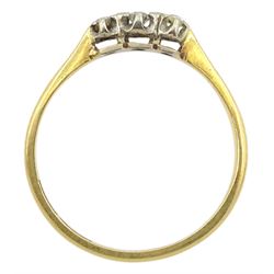 Early 20th century gold three stone diamond ring, stamped 18ct Plat	