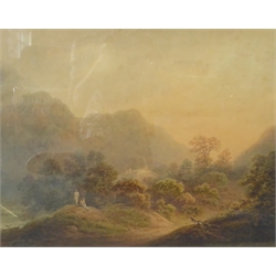  Circle of Francis Nicholson (British 1753-1844): Figures in a Valley, watercolour unsigned 57cm x 44cm  
