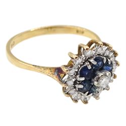 18ct gold sapphire and diamond cluster ring, stamped 
