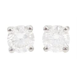 Pair of 18ct white gold round brilliant cut diamond earrings, total diamond weight 2.48 carat, with World Gemological Institute report