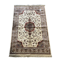 Kashmir full pile rug with bespoke floral medallion on gold field, encircled by interlaced foliate 170 x 120 