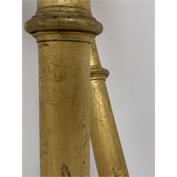 Pair of giltwood turned pilasters, each supported by a socle on square base, H164cm (Excluding copper pipe to centre) 