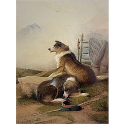 Frederick E Valter (British 1850-1930): Two Sheepdogs on Duty, watercolour signed 26cm x 20cm