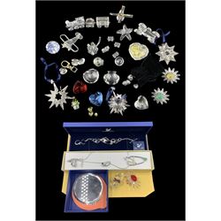 Large collection of Swarovski models to include Christmas Ornaments, Trains, Aeroplane, Windmill, Shells, Christmas Tree etc, bracelets, mostly boxed