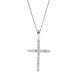 Platinum diamond set cross pendant, stamped 950, on 18ct white gold chain hallmarked