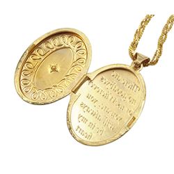 9ct gold oval diamond locket pendant necklace, hallmarked