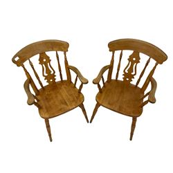 Set of five farmhouse chairs, comprising of two carvers and three chairs 