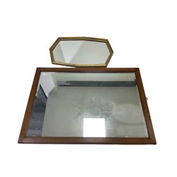 Large mahogany framed wall mirror, rectangular bevelled plate (75cm x 107cm); Gilt framed shaped wall mirror with bevelled plate (74cm x 48cm) (2)