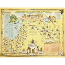 Estra Clark (British 1904-1993): 'The Old Testament', colour map pub. Ben Johnson & Co, York 1959, signed and dated 1970 in pen by the artist 40cm x 52cm (unframed) 
Provenance: the map was signed and dated by the artist for the vendor when the pair worked in the artist's studio in Upper Poppleton, York in 1970