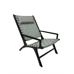 Mid century modern 'kendari' lounge chair with ebonised frame and grey woven leather 