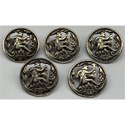 Set of Five Edwardian silver buttons Birmingham 1902 Maker Lawrence Emanuel
