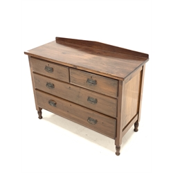 Edwardian walnut chest, with raised back over two short and two long drawers, raised on turned supports, W104cm, H84cm, D46cm