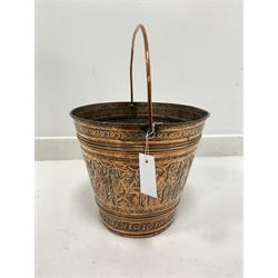 Eastern copper bucket with swing handle and embossed decoration, H26cm 