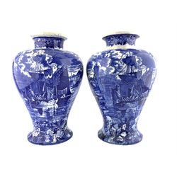 Pair of Wedgwood Eturia Ferrara pattern vases, H29cm