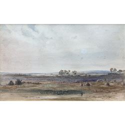 Anthony Vandyke Copley Fielding (British 1787 - 1855): 'Near Hoddeson' Flatland Landscape, watercolour attributed and titled on original mount and verso 12cm x 20cm