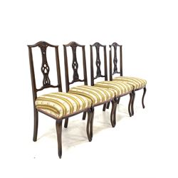 Set four Edwardian bedroom chairs with upholstered seats, raised on slender shaped front supports 