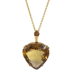 9ct gold heart shaped quartz pendant, on 10ct gold chain necklace