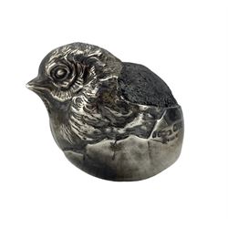 Edwardian silver novelty pin cushion in the form of a sparrow 5cm x 4cm, Chester assay, Maker Sampson Mordan & Co