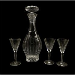 Waterford Innisfail pattern decanter together with three Waterford Shelia pattern drinking glasses (4)