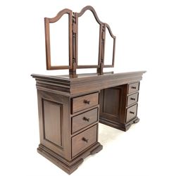 Barker & Stonehouse Grosvenor mahogany twin pedestal dressing table with mirror and stool W150cm, H150cm, D50cm
