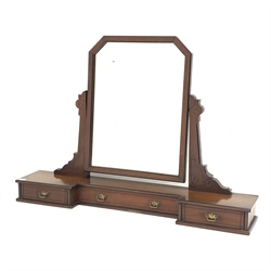 Edwardian walnut reverse breakfront dressing table mirror fitted with three small drawers, W113cm, H80cm, D20cm