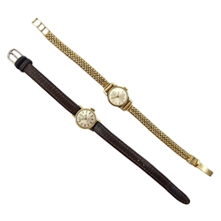  Vertex Revue 9ct gold ladies bracelet wristwatch hallmarked and a Tissot 9ct gold ladies wristwatch, on leather strap  