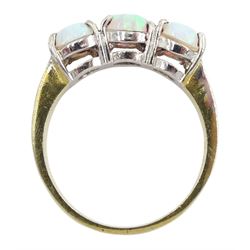 silver-gilt three stone opal ring, stamped Sil