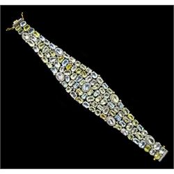 Silver vari-cut multi colour aquamarine and round brilliant cut diamond bracelet, total aquamarine weight approx 50.35 carat, total diamond weight approx 1.50 carat