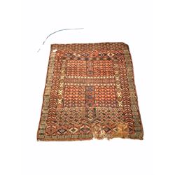 Persian Hamadan red ground rug of all over geometric design, () together with another Persian rug 