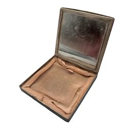Engine turned square silver powder compact with interior mirror London1946 and two silver serviette rings