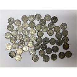 Approximately 550 grams of pre 1947 Great British silver coins including two shillings and one shilling, various other pre decimal coins etc