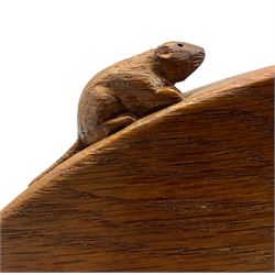 Beaverman - adzed oak book trough, curved end supports, carved with beaver signature, by Colin Almack of Sutton-under-Whitestone Cliffe