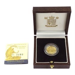 Queen Elizabeth II 2007 gold proof one tenth ounce Britannia coin, cased with certificate
