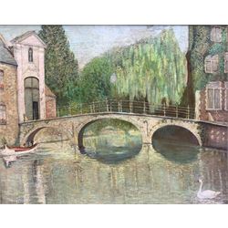 Attrib. Thomas Edwin Mostyn (British 1864-1920): Italianate Canal Landscape with Impressionist Bay Landscape on Verso, oil on board signed MOSTYN, 40cm x 50cm