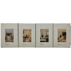 Geoffrey Woolsey Birks (British 1929-1993): 'Rug Tabing' 'School Doctor Next!' 'School Dentist' and 'Three of the Best', set four limited edition colour prints signed and numbered in pencil 17cm x 11cm