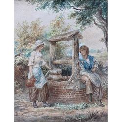 Attrib. Myles Birket Foster RWS (1825-1899): Girls by a Well, watercolour signed with monogram BF 16cm x 13cm