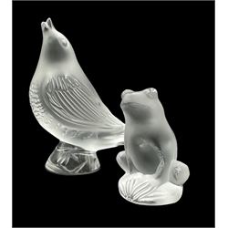 Lalique frosted glass model of a Frog and a singing Robin, H9.5cm (2) 