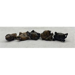 Five netsuke, modelled as turtles