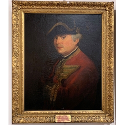 English School - Unsigned half length oil portrait on canvas of John Bingley of Monk Britton in the uniform of a Captain of the 33rd Regiment of Foot, 65cm x 53cm 