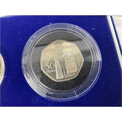 The Royal Mint United Kingdom 2003 silver proof piedfort three coin collection, cased with certificates