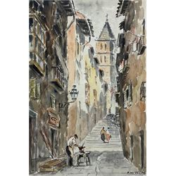 Antonio De Velez (Spanish 1905-1969): Continental Street Scene, watercolour signed 35cm x 24cm