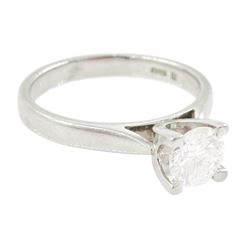 Platinum single stone round brilliant cut diamond ring, hallmarked, diamond approx 0.65 carat
