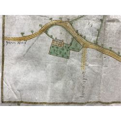 18th Century hand drawn and hand coloured estate map of North Yorkshire including outskirts of Stoxley, 62cm x 74cm