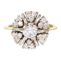 18ct gold round brilliant cut diamond cluster ring, London 1975, total diamond weight approx 0.75 carat