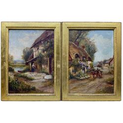 Eva Maryon (British Late 19th century): Cottage Scene with Horse and Cart, pair oils on canvas signed 35cm x 25cm (2)